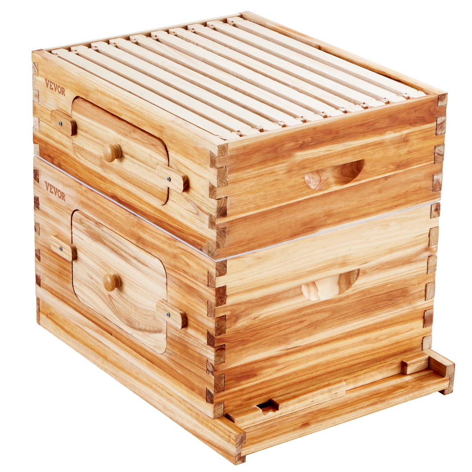 VEVOR Colmena de Abejas 20 Marcos Madera de Cedro Recubierta de Cera de Abejas 1 Caja Profunda 1 Mediana Bases de Ventanas Acrílicas Transparentes para Apicultores Principiantes Profesionales