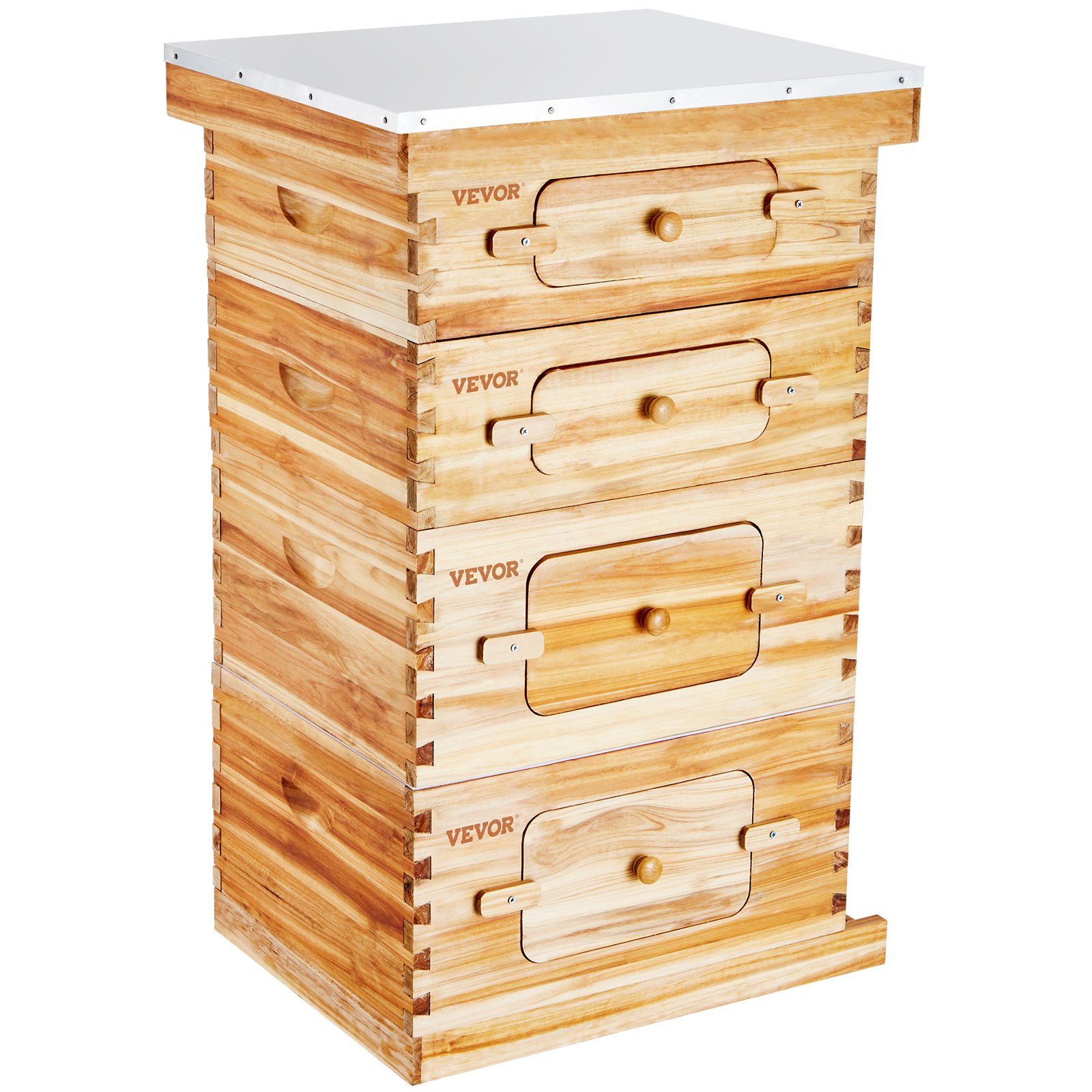 VEVOR Colmenas con 40 Marcos Madera de Cedro Recubierta de Cera de Abejas 2 Cajas de Abejas Profundas y 2 Medianas con Ventanas Acrílicas Transparentes para Apicultores Principiantes y Profesionales