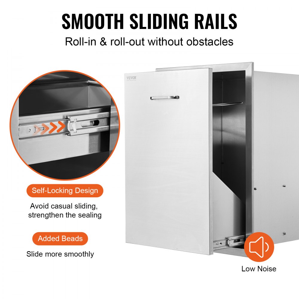 VEVOR Cajonera para Basura 50 x 67,3 x 40 cm Cajón de Basura Empotrado con Anillo para Bolsa de Basura con Diámetro Exterior 30 cm Cajonera de Acero Inoxidable de Recorte Cuadrado con Riele Deslizante