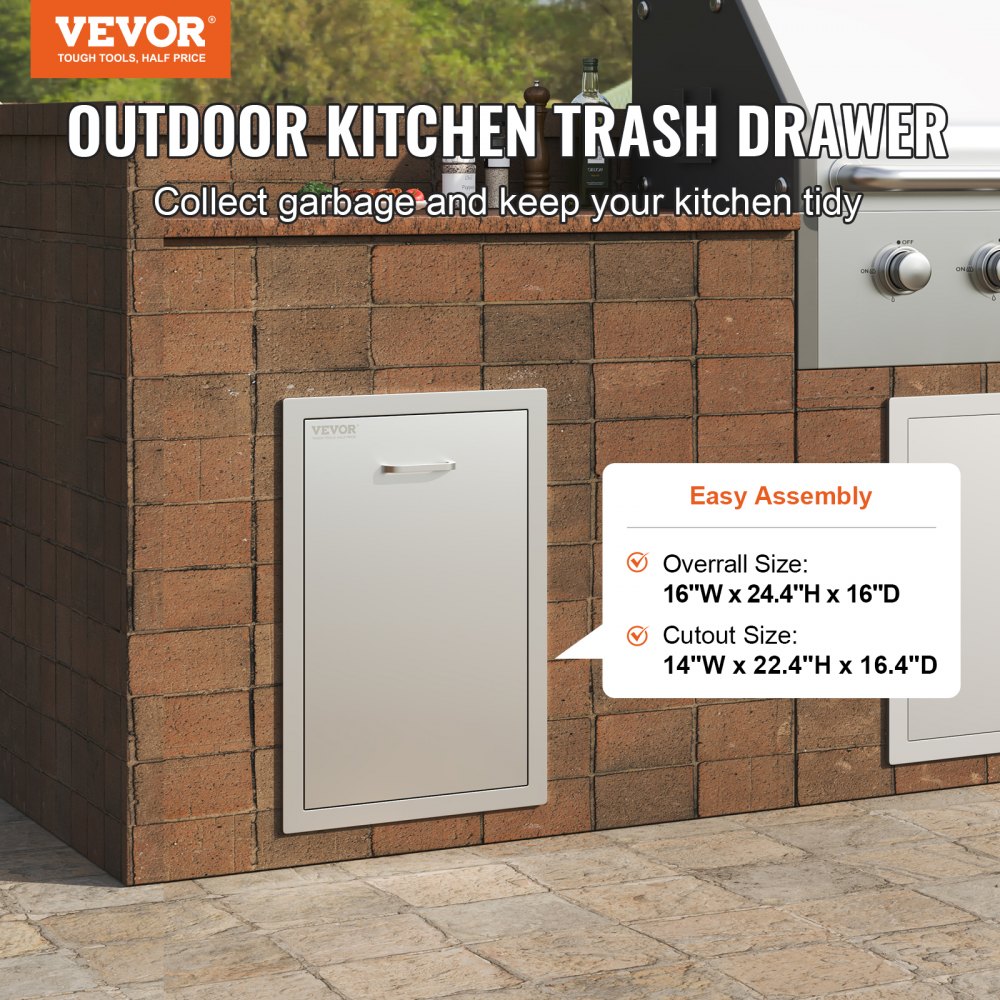 VEVOR Cajonera Incorporado Impermeable 40,6 cm x 55,9 cm x 40,6 cm, Cajonera para Gas Propano Envasado para Basura, Diámetro del Agujero 30 mm, Cajonera de Acero Inoxidable con Rieles Deslizantes