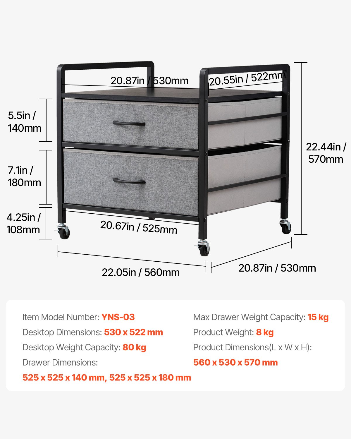 VEVOR Mini Fridge Stand on Wheels, Refrigerator Holder with 80 kg Load Capacity, Mini Fridge Table with 2 Drawers & 4 Swivel Casters, Mobile Fridge Shelf for Dormitory, Apartment, Office, Gray