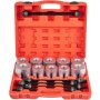 Estuche naranja con fundas y varillas metálicas organizadas para el kit de fundas de tracción y presión VEVOR.
