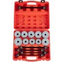 Estuche rojo con kit de manguitos de extracción y presión VEVOR, que incluye manguitos redondos y varillas roscadas.