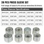 Juego de 20 manguitos de presión con diferentes tamaños para llaves y destornilladores, ideal para el juego de herramientas de extracción de bujes VEVOR.