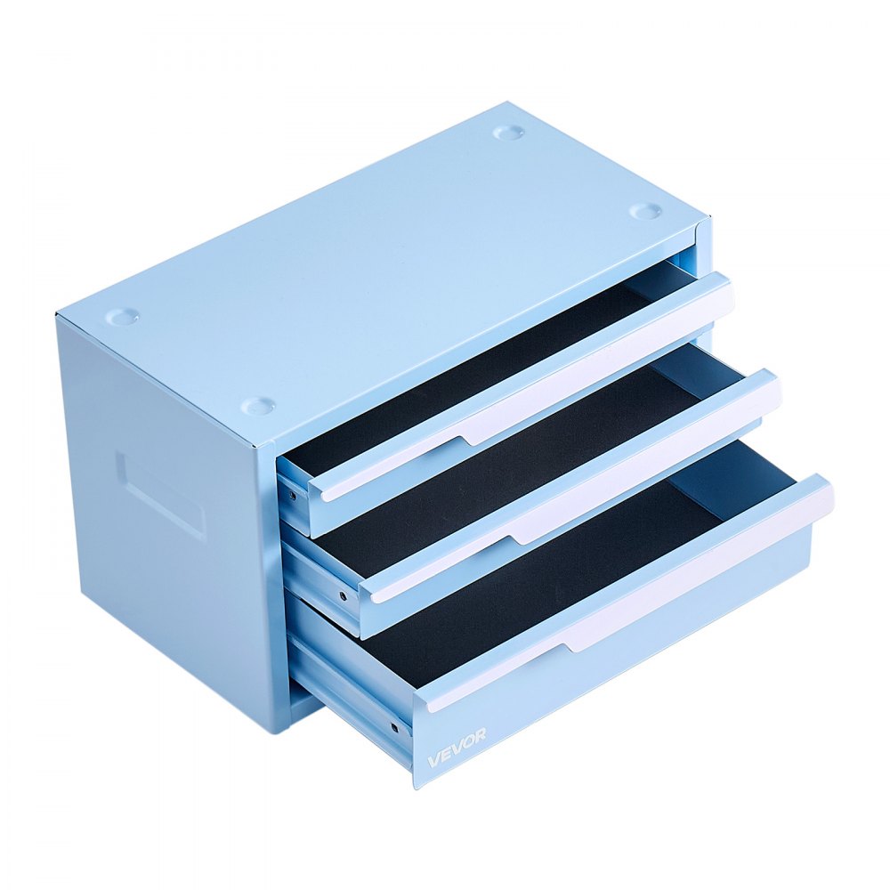VEVOR Caja de Herramientas de Acero 3 Cajones Portátil con Diseño Magnético, con Revestimientos Protectores, Patas Antideslizantes, Imanes Laterales y Color Azul para Taller, Garaje y Banco de Trabajo