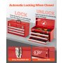 VEVOR Caja de Herramientas Portátil de Metal 520 x 218 x 304 mm, Cofre de Herramientas Pequeño con 3 Cajones y Revestimiento de EVA, Cajones Deslizantes con Cojinetes de Bolas con Cerradura, Rojo