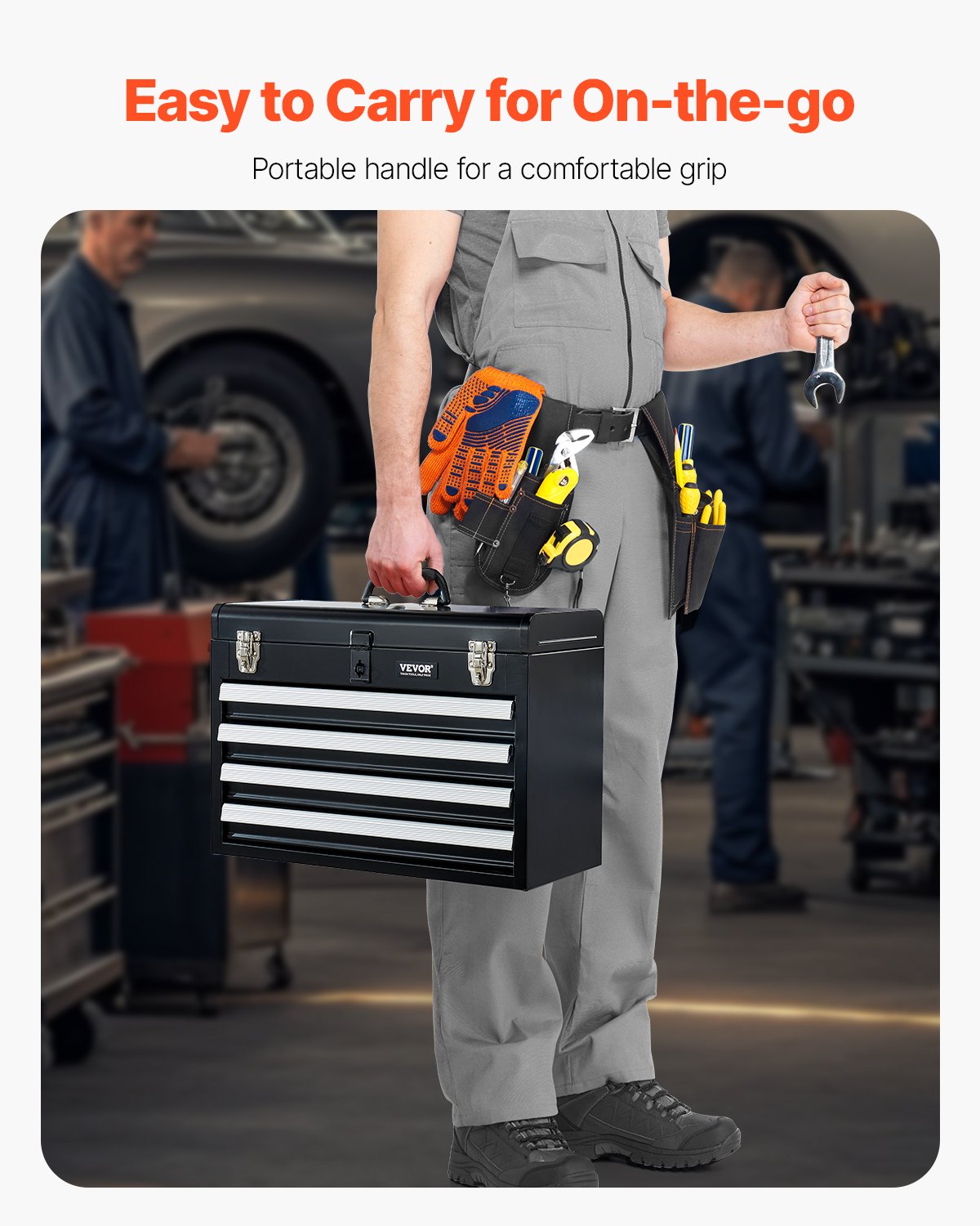 VEVOR Tool Box 520x218x361 mm, Tool Chest with 4 Drawers, Tool Case with EVA Inserts, Drawer Lock with Ball Bearings & Powder Coating, Multifunctional Tool Organizer