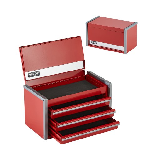 VEVOR Caja de Herramientas de Metal Portátil 218,4 x 118 x 120 mm con 3 Cajones, Revestimiento de EVA y Almohadillas de PP para Pies, Apertura de Cojinete de Bolas y Recubrimiento en Polvo, Rojo