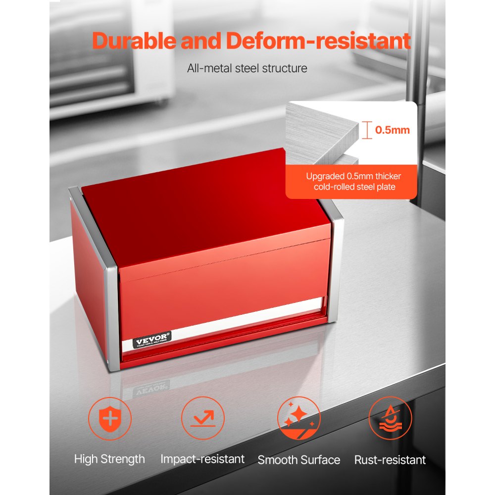 VEVOR Caja de Herramientas de Metal Portátil 218,4 x 118 x 120 mm con 3 Cajones, Revestimiento de EVA y Almohadillas de PP para Pies, Apertura de Cojinete de Bolas y Recubrimiento en Polvo, Rojo