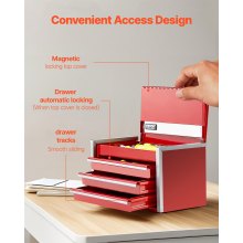 VEVOR Caja de Herramientas de Metal Portátil 218,4 x 118 x 120 mm con 3 Cajones, Revestimiento de EVA y Almohadillas de PP para Pies, Apertura de Cojinete de Bolas y Recubrimiento en Polvo, Rojo