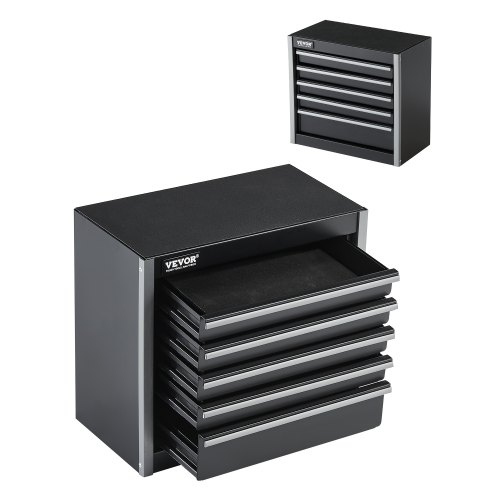 VEVOR Caja de Herramientas Portátil de Metal 218 x 118 x 205 mm, Cofre de Herramientas Pequeño con 5 Cajones, Revestimiento de EVA y Almohadillas de PP para Pies, Caja de Acero Resistente, Negro
