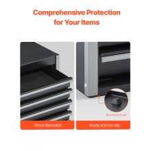 VEVOR Caja de Herramientas Portátil de Metal 218 x 118 x 205 mm, Cofre de Herramientas Pequeño con 5 Cajones, Revestimiento de EVA y Almohadillas de PP para Pies, Caja de Acero Resistente, Negro