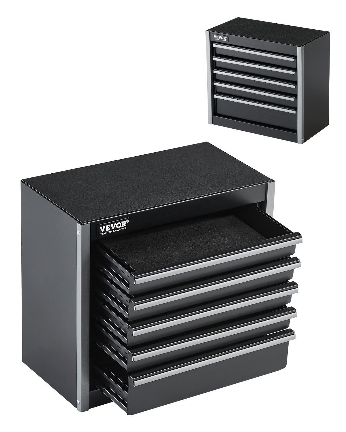 VEVOR Caja de Herramientas Portátil de Metal 218 x 118 x 205 mm, Cofre de Herramientas Pequeño con 5 Cajones, Revestimiento de EVA y Almohadillas de PP para Pies, Caja de Acero Resistente, Negro