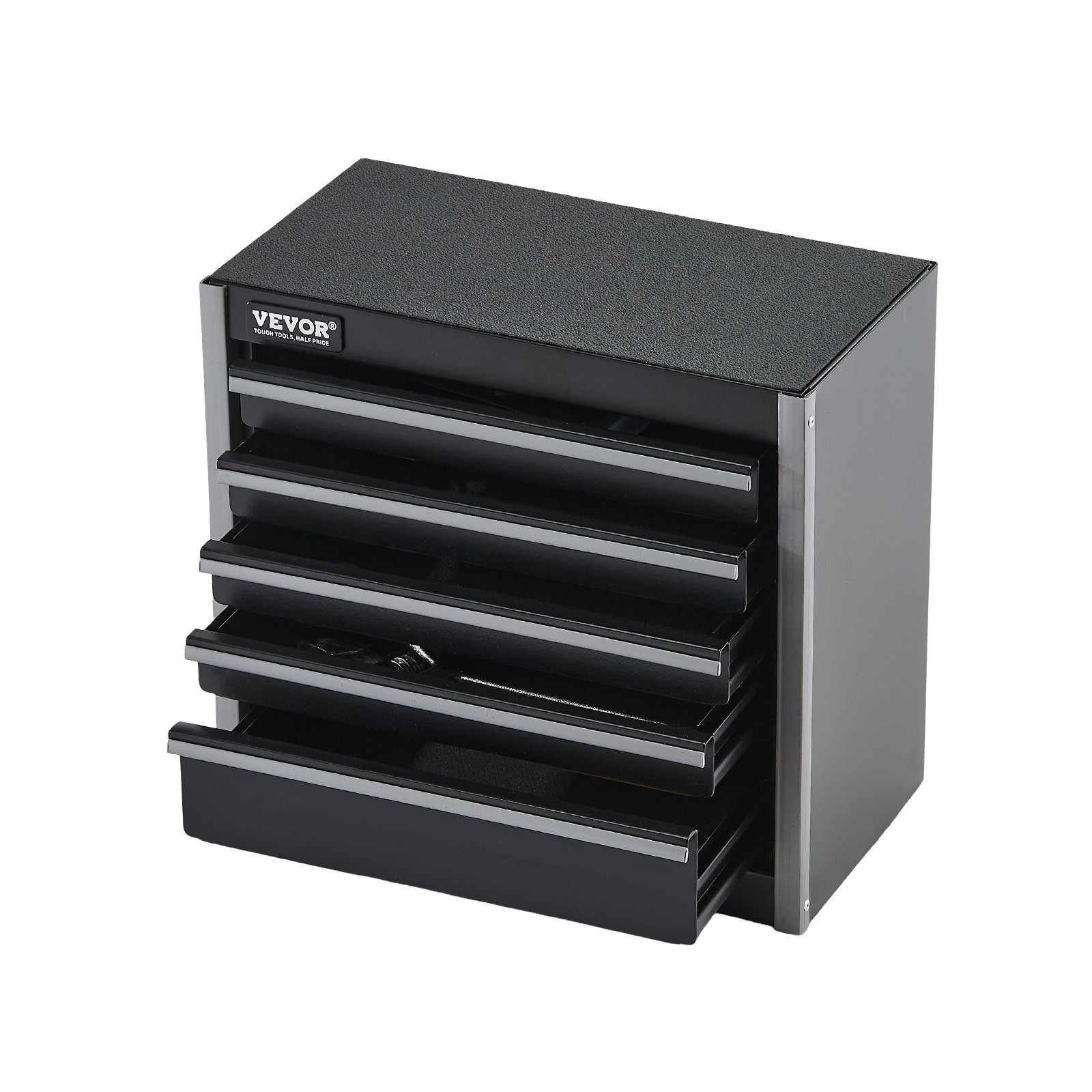 VEVOR Caja de Herramientas Portátil de Metal 218 x 118 x 205 mm, Cofre de Herramientas Pequeño con 5 Cajones, Revestimiento de EVA y Almohadillas de PP para Pies, Caja de Acero Resistente, Negro