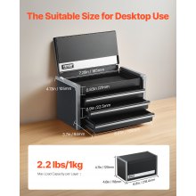 VEVOR Caja de Herramientas Portátil de Metal 218,4 x 118 x 120 mm, Cofre de Herramientas Pequeño con 3 Cajones, Revestimiento de EVA y Almohadillas de PP para Pies, Caja de Acero Resistente, Negro