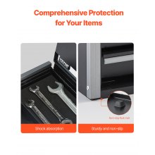 VEVOR Caja de Herramientas Portátil de Metal 218,4 x 118 x 120 mm, Cofre de Herramientas Pequeño con 3 Cajones, Revestimiento de EVA y Almohadillas de PP para Pies, Caja de Acero Resistente, Negro