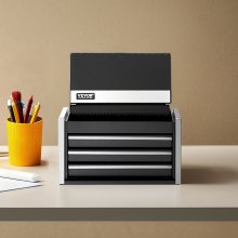 VEVOR Caja de Herramientas Portátil de Metal 218,4 x 118 x 120 mm, Cofre de Herramientas Pequeño con 3 Cajones, Revestimiento de EVA y Almohadillas de PP para Pies, Caja de Acero Resistente, Negro