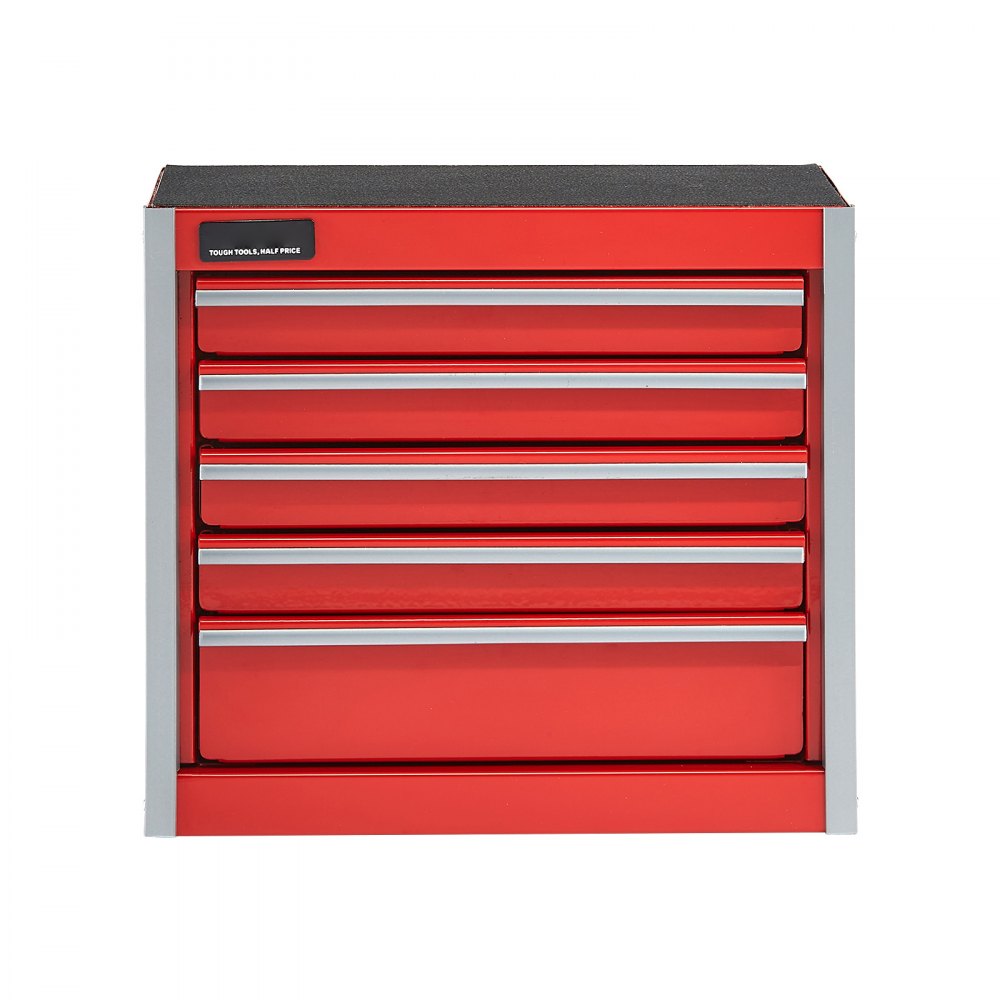 VEVOR Caja de Herramientas Portátil de Metal 218 x 118 x 205 mm, Cofre de Herramientas Pequeño con 5 Cajones, Revestimiento de EVA y Almohadillas de PP para Pies, Caja de Acero Resistente, Rojo