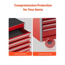VEVOR Caja de Herramientas Portátil de Metal 218 x 118 x 205 mm, Cofre de Herramientas Pequeño con 5 Cajones, Revestimiento de EVA y Almohadillas de PP para Pies, Caja de Acero Resistente, Rojo