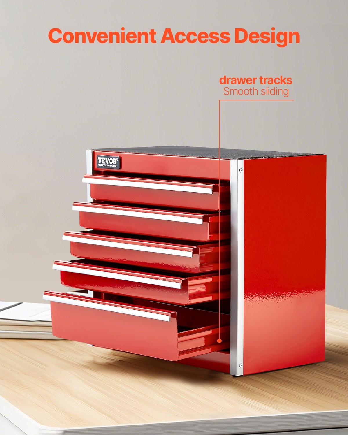 VEVOR Caja de Herramientas Portátil de Metal 218 x 118 x 205 mm, Cofre de Herramientas Pequeño con 5 Cajones, Revestimiento de EVA y Almohadillas de PP para Pies, Caja de Acero Resistente, Rojo