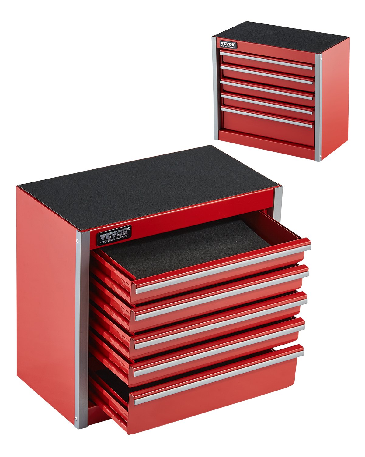 VEVOR Caja de Herramientas Portátil de Metal 218 x 118 x 205 mm, Cofre de Herramientas Pequeño con 5 Cajones, Revestimiento de EVA y Almohadillas de PP para Pies, Caja de Acero Resistente, Rojo