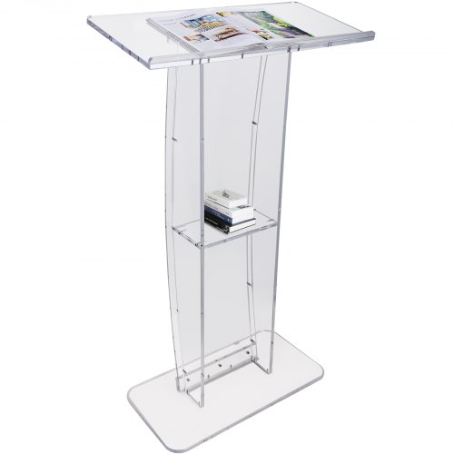 VEVOR Atril acrílico para conferencias, podio, 120 cm, con estante, salón escolar