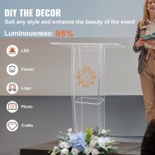 VEVOR Atril acrílico para conferencias, podio, 120 cm, con estante, salón escolar