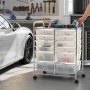 VEVOR Carrito Organizador de Metal con 12 Cajones de Doble Fila, Carrito de Almacenamiento con Ruedas Giratorias 360° y 2 Frenos, para Cocina Manualidades Dormitorio Oficina Garaje y Baño, Blanco