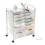 VEVOR Carrito Organizador de Metal con 12 Cajones de Doble Fila, Carrito de Almacenamiento con Ruedas Giratorias 360° y 2 Frenos, para Cocina Manualidades Dormitorio Oficina Garaje y Baño, Blanco