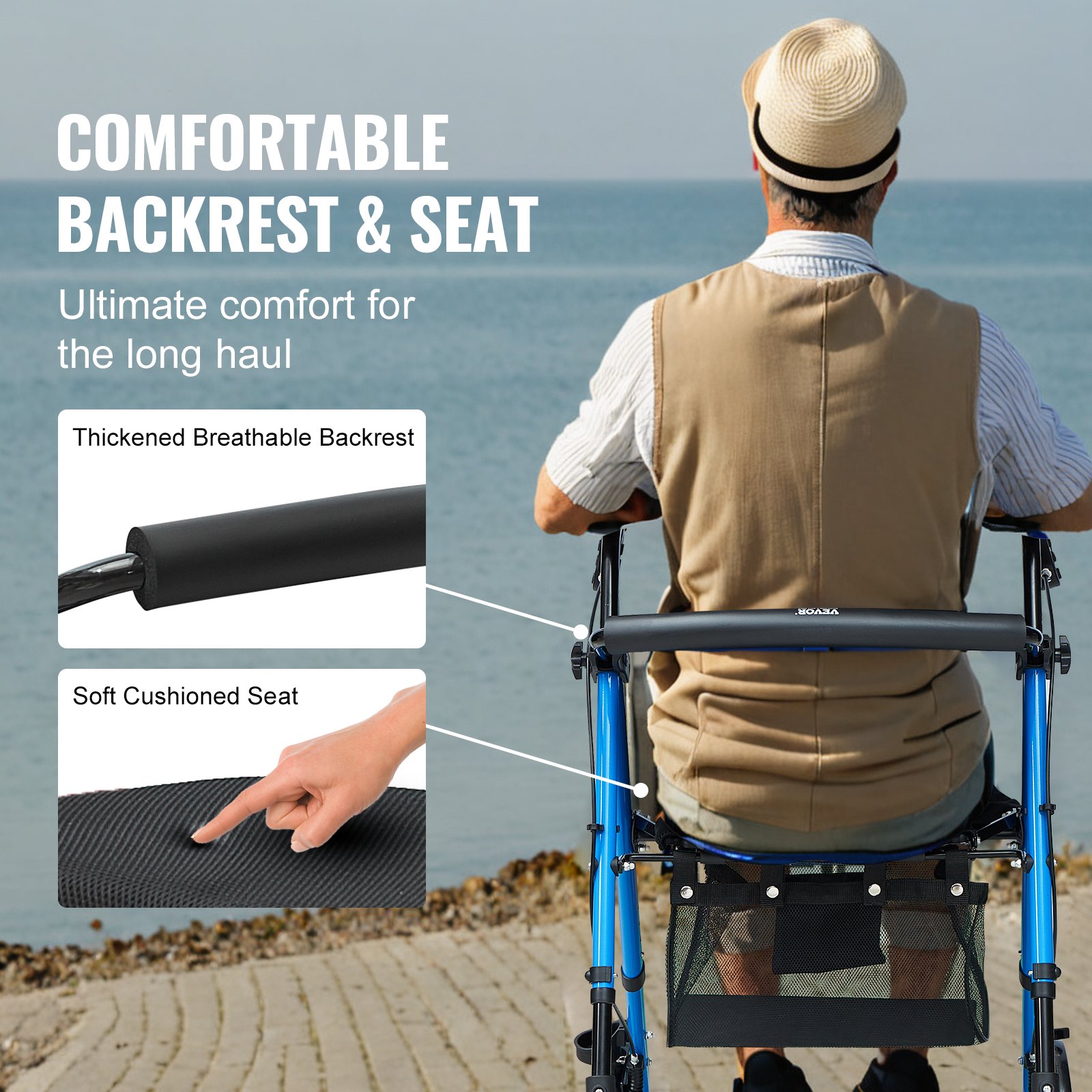 VEVOR Andador con ruedas para personas mayores y adultos, andador con ruedas plegable de aluminio liviano con asiento y asa ajustables, andador con ruedas para movilidad al aire libre con ruedas todo