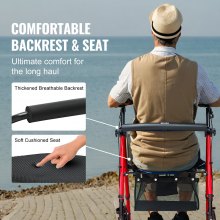 VEVOR Andador con Ruedas para Personas Mayores y Adultos, Andador con Ruedas Plegable de Aluminio Liviano con Asiento y Asa Ajustables, Andador con Ruedas para Movilidad al Aire Libre, Rojo + Negro