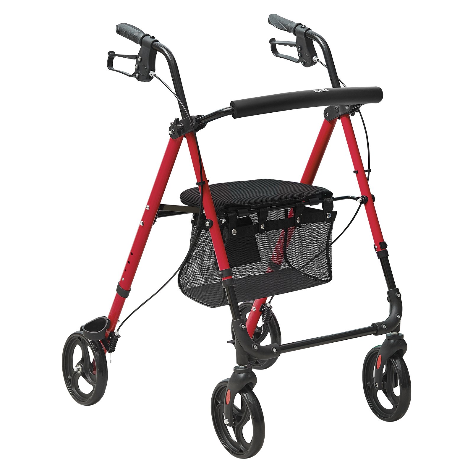 VEVOR Rollator for Seniors, Foldable Lightweight Aluminum Rollator with Adjustable Seat and Handle, Outdoor Mobility Rollator with 8-inch All-Terrain Wheels, 136 kg Weight Capacity, Red