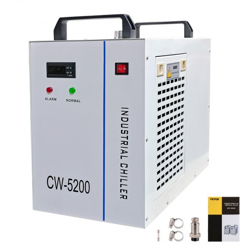 VEVOR Enfriador de Agua Refrigerado Industrial 220V CW-5200 para Tubo Láser de CO2 130/150W, Enfriador de Tubo Láser de Vidrio CO2 con Termostato Preciso, Tanque de Enfriamiento de 6L