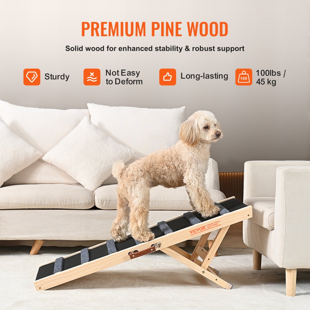 VEVOR Rampa para Perros Longitud de 1000 mm Rampa Plegable Antideslizante para Perros Pequeños/Grandes Altura Ajustable 6 Niveles 38-56 cm Adecuada para Cama, Sofá, Acceso al Coche, Interior, Exterior