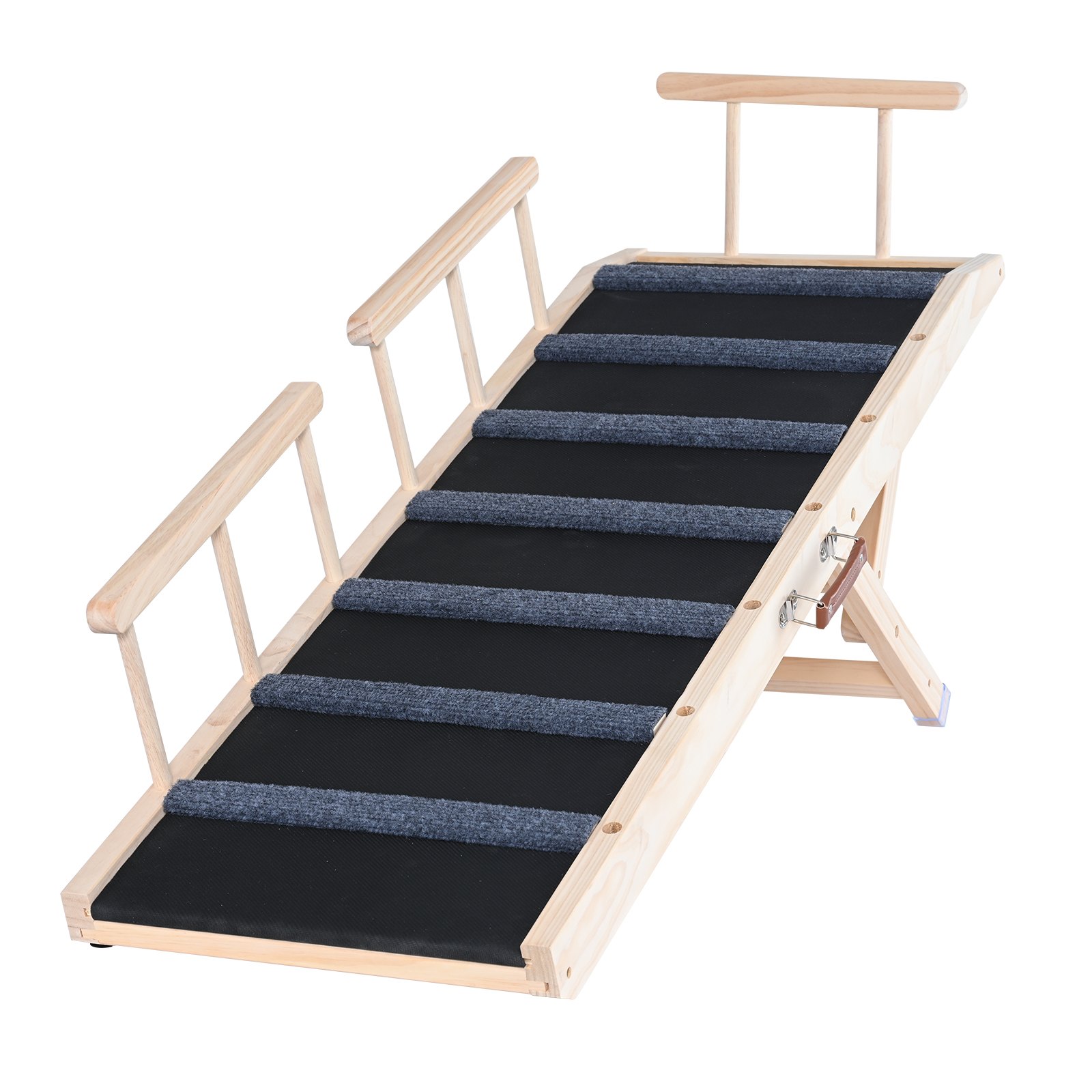 VEVOR Dog Ramp 1.2m Long Dog Stairs with 7 Crossbars Dog Car Ramp Made of Pine Wood Rubber Dog Entry Aid 6-Step Height Settings Pet Ramp Approx. 113kg Load Capacity for Large and Small Dogs