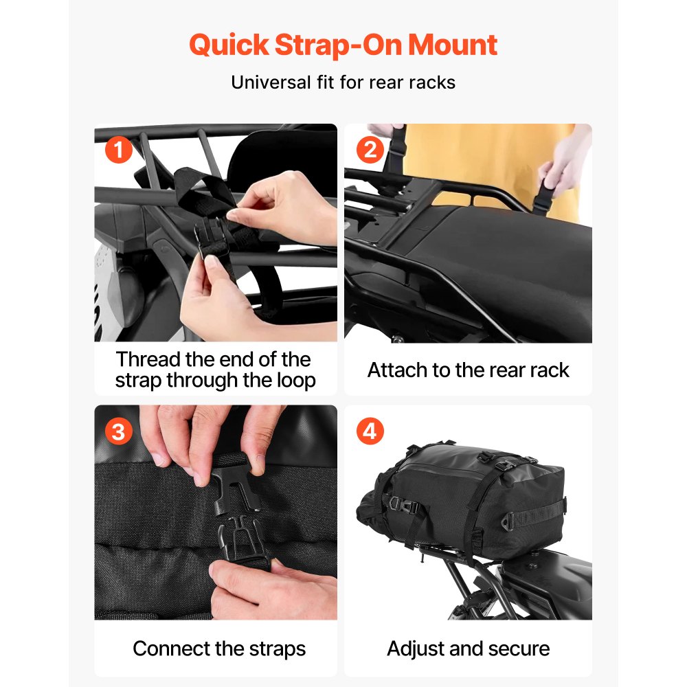 VEVOR Bolsa Trasera para Asiento de Motocicleta de 30 L, con Funda Impermeable para Lluvia, con Correa para el Hombro, Portaequipajes Trasero Universal para Motocicleta, 45 x 30 x 20 cm, Negro