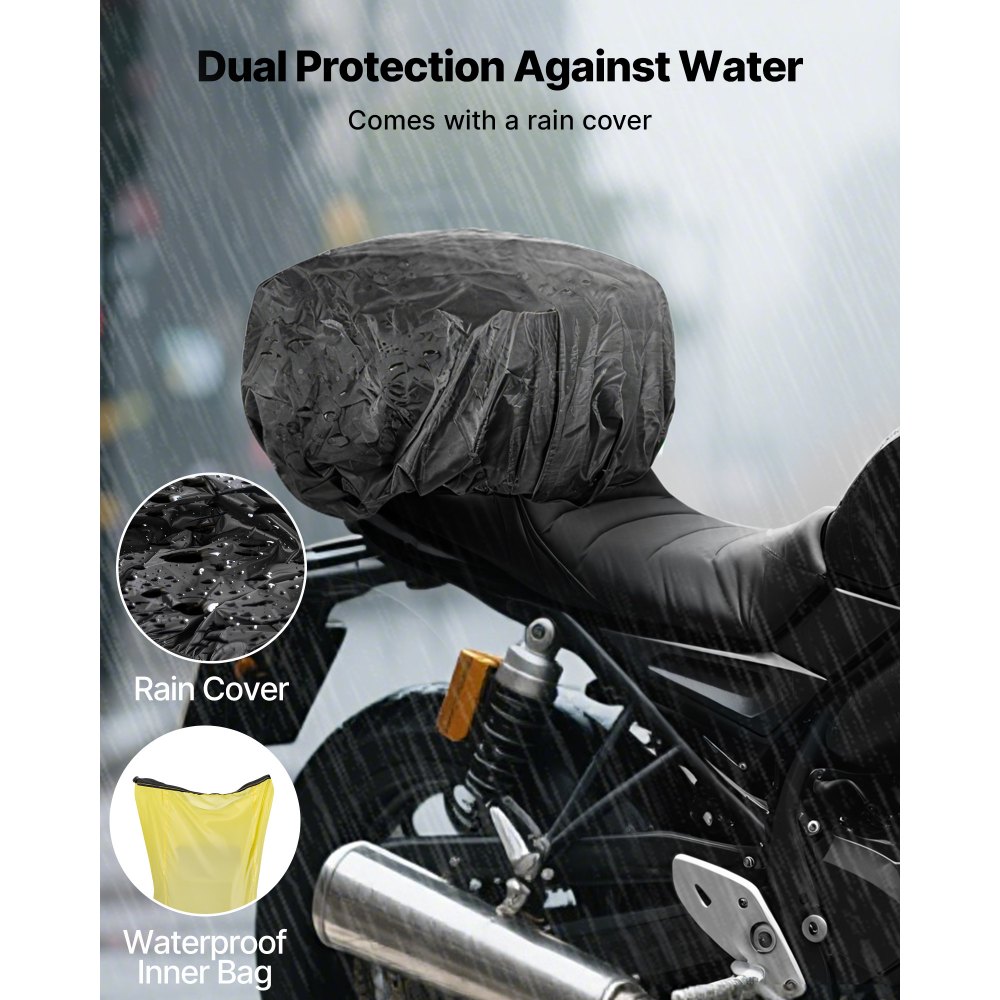 VEVOR Bolsa Trasera para Asiento de Motocicleta de 30 L, con Funda Impermeable para Lluvia, con Correa para el Hombro, Portaequipajes Trasero Universal para Motocicleta, 45 x 30 x 20 cm, Negro