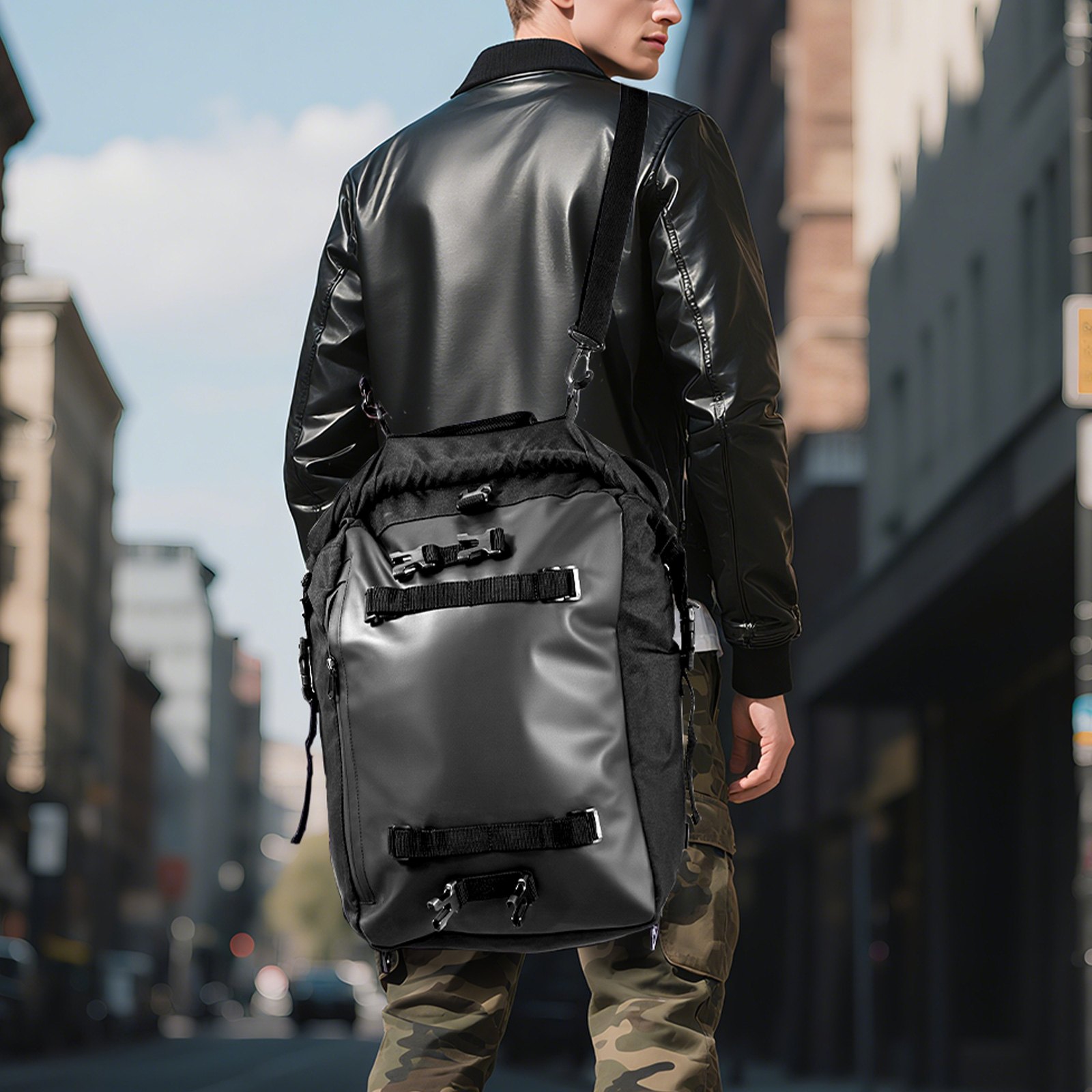 VEVOR Bolsa Trasera para Asiento de Motocicleta de 30 L, con Funda Impermeable para Lluvia, con Correa para el Hombro, Portaequipajes Trasero Universal para Motocicleta, 45 x 30 x 20 cm, Negro