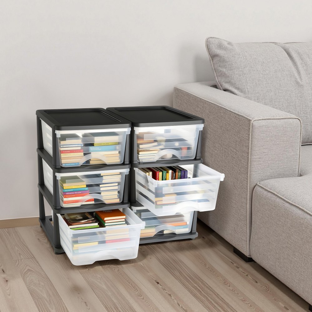 VEVOR Cajonera de Almacenaje de Plástico, Unidad de Almacenamiento con 3 Cajones Transparentes, Torre de Ordenación para Suministros y Documentos de Oficina, Salas de Manualidades, Aulas, 2 Unidades