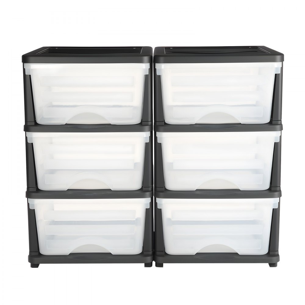 VEVOR Cajonera de Almacenaje de Plástico, Unidad de Almacenamiento con 3 Cajones Transparentes, Torre de Ordenación para Suministros y Documentos de Oficina, Salas de Manualidades, Aulas, 2 Unidades