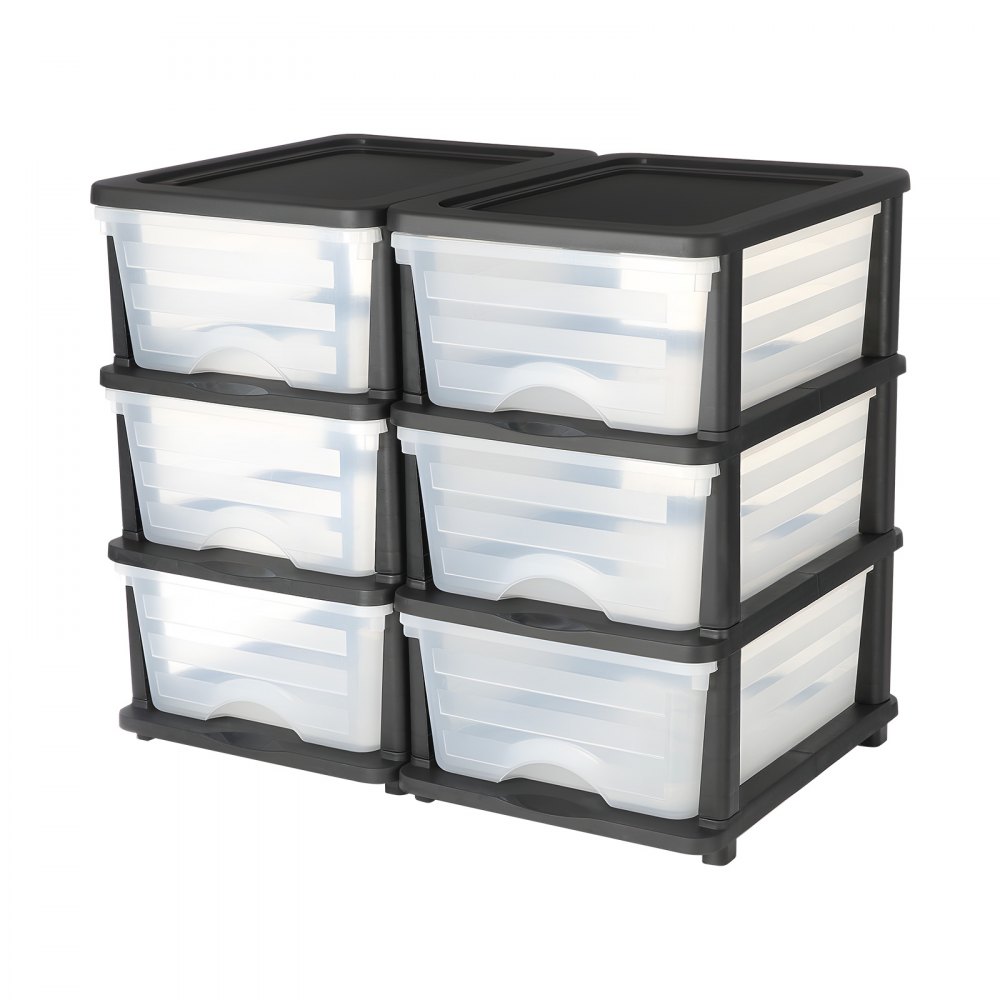 VEVOR Cajonera de Almacenaje de Plástico, Unidad de Almacenamiento con 3 Cajones Transparentes, Torre de Ordenación para Suministros y Documentos de Oficina, Salas de Manualidades, Aulas, 2 Unidades