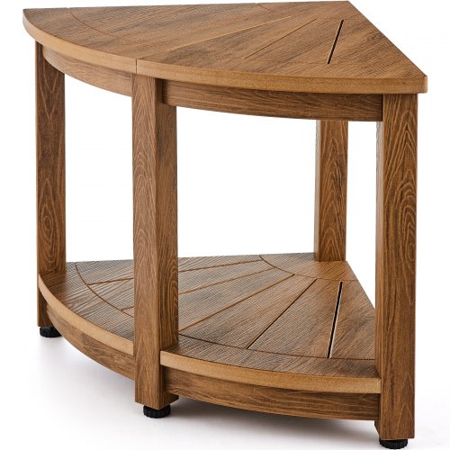 VEVOR Banco de Ducha de Esquina con Estante de Almacenamiento, 450 × 450 × 470 mm, Poliestireno de Grano de Madera Sintética, Resistente al Agua, Taburete de Ducha para Ducha Interior y Exterior