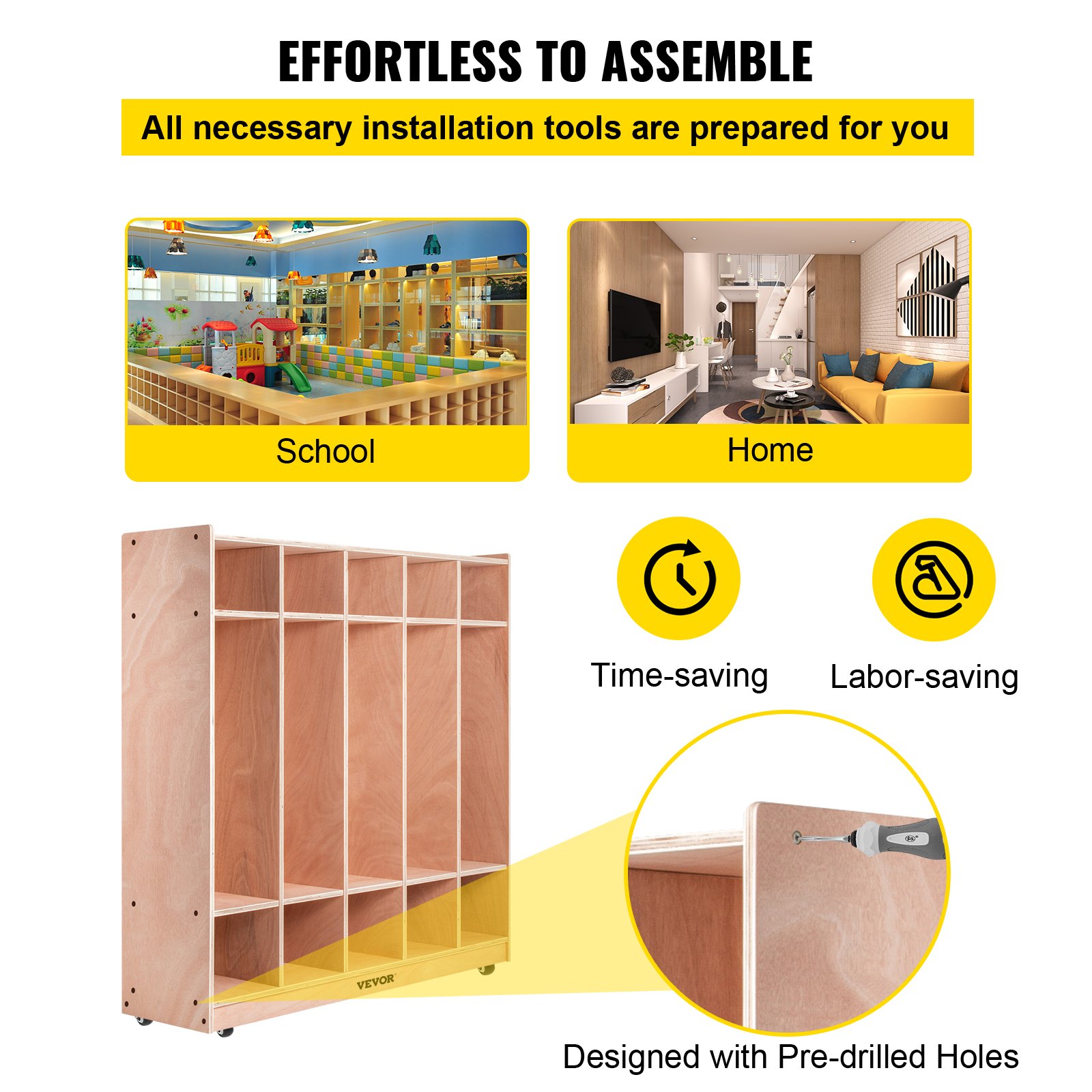 Estantería de Ropa Infantil de Madera con 5 Secciones a Prueba de Agua para Escuelas Hogar