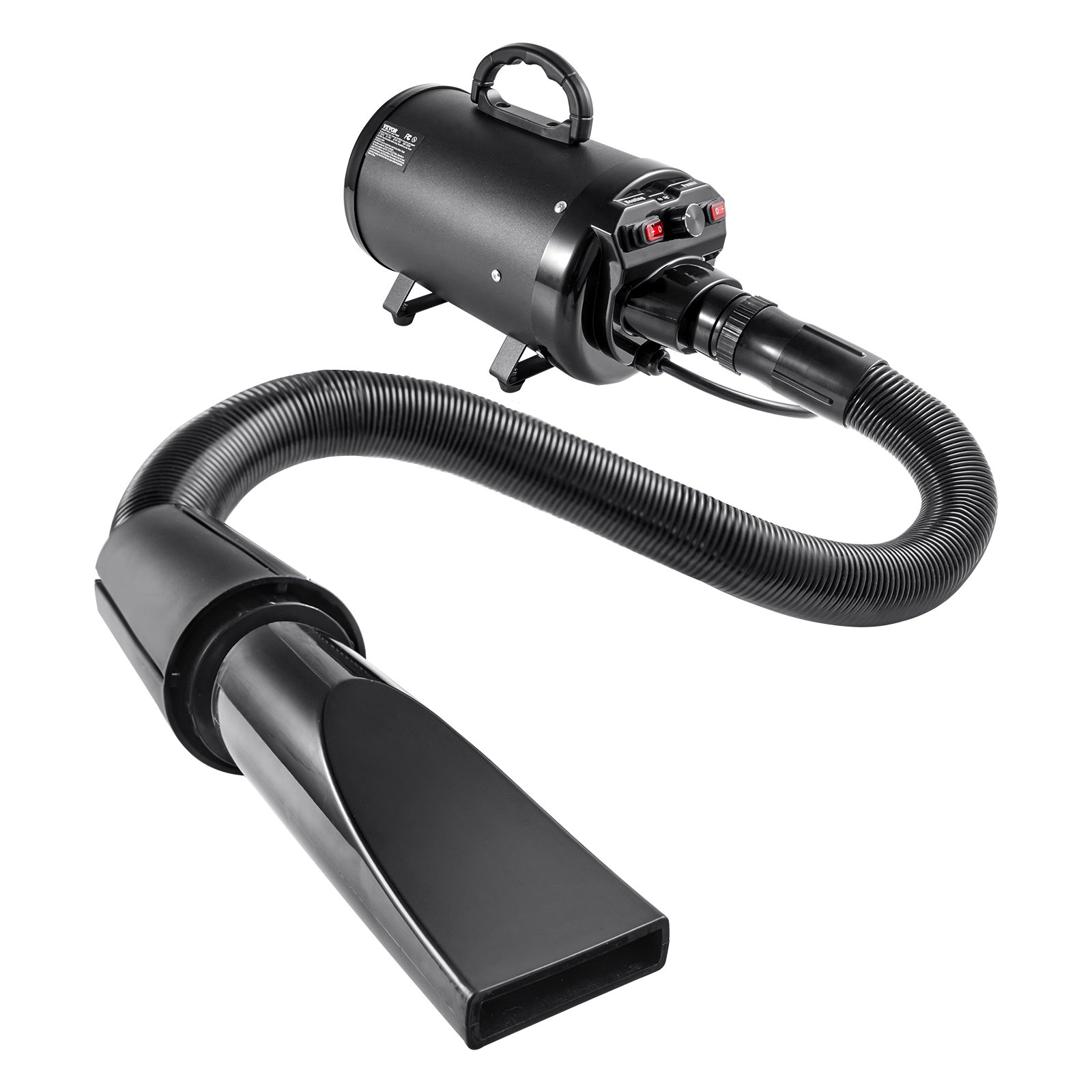 VEVOR Secador de Pelo para Perros 2000 W Secador para Perros Velocidad Ajustable Temperatura Secador de Pelo Aseo con 4 Boquillas Diferentes Manguera Extensible Aprox. 71-239 cm para Mascotas, Negro