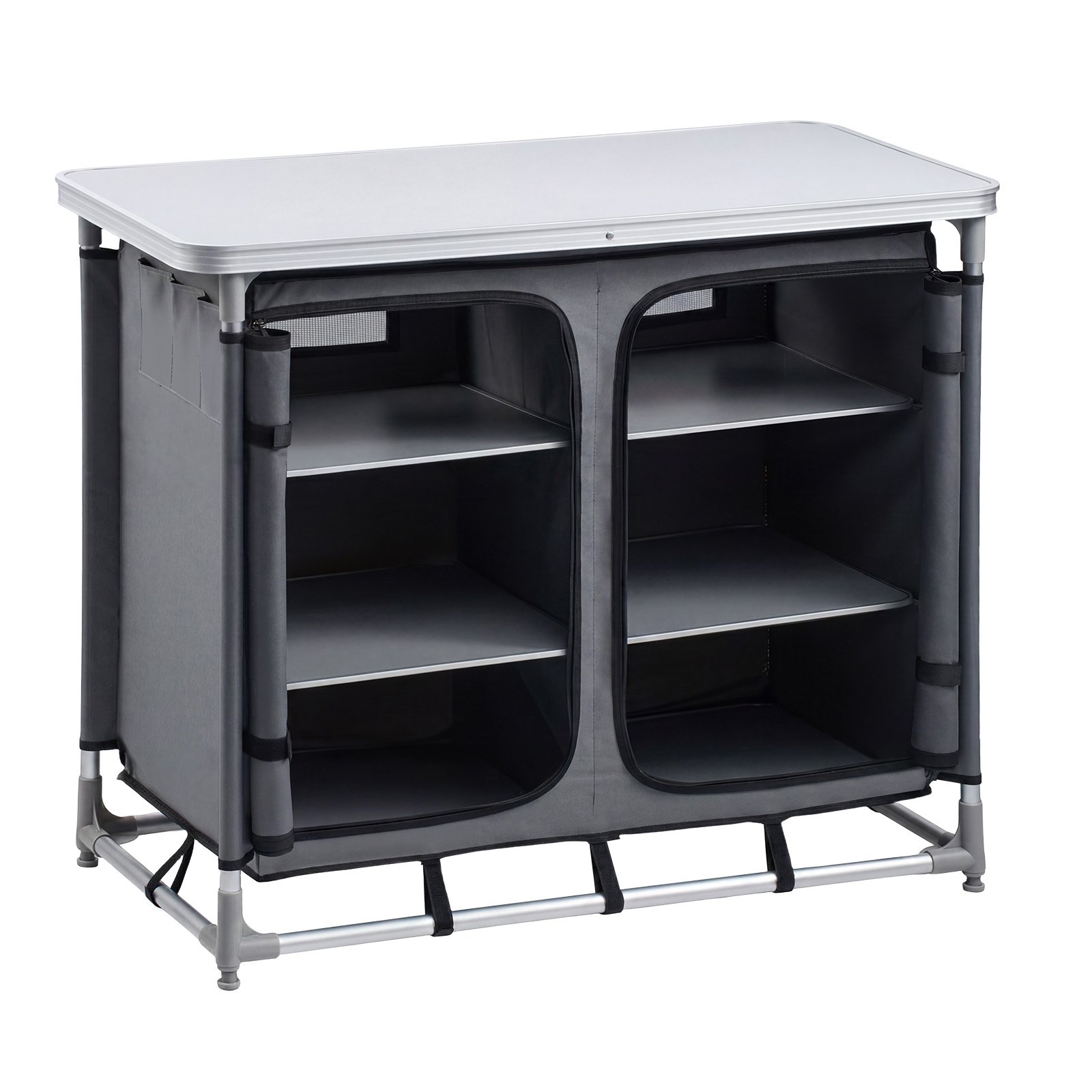VEVOR Cocina de Camping Plegable 96 x 48 x 79 cm, Mesa de Cocina para Acampar con 6 Estantes y Bolsa de Transporte, Mueble de Camping para Picnic, Barbacoa, Fiesta, Viajes en Autocaravana, Gris