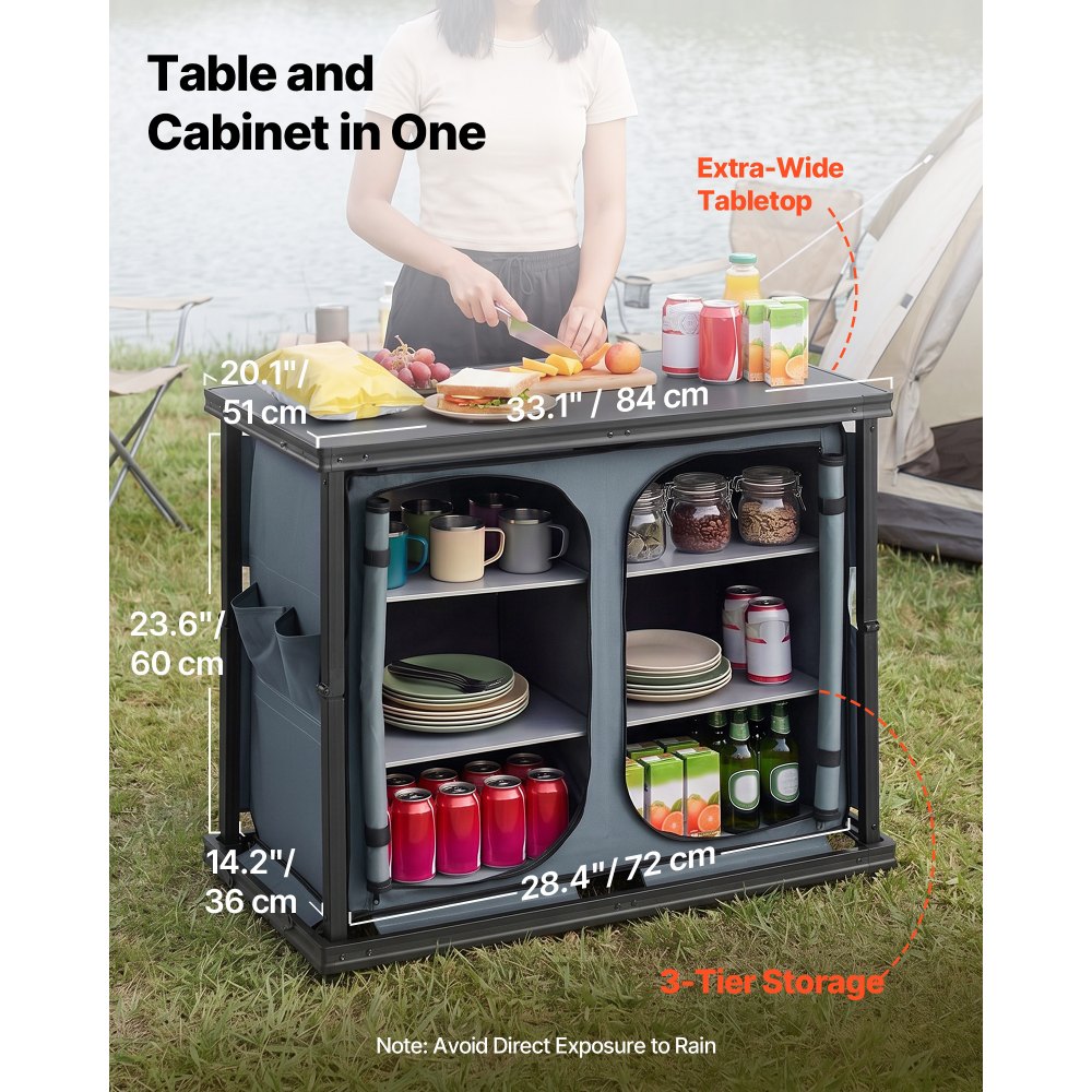 VEVOR Cocina de Camping Plegable 84 x 51 x 80 cm, Mesa de Cocina para Acampar con 6 Estantes y Bolsa de Transporte, Mueble de Camping para Picnic, Barbacoa, Fiesta, Viajes en Autocaravana, Gris