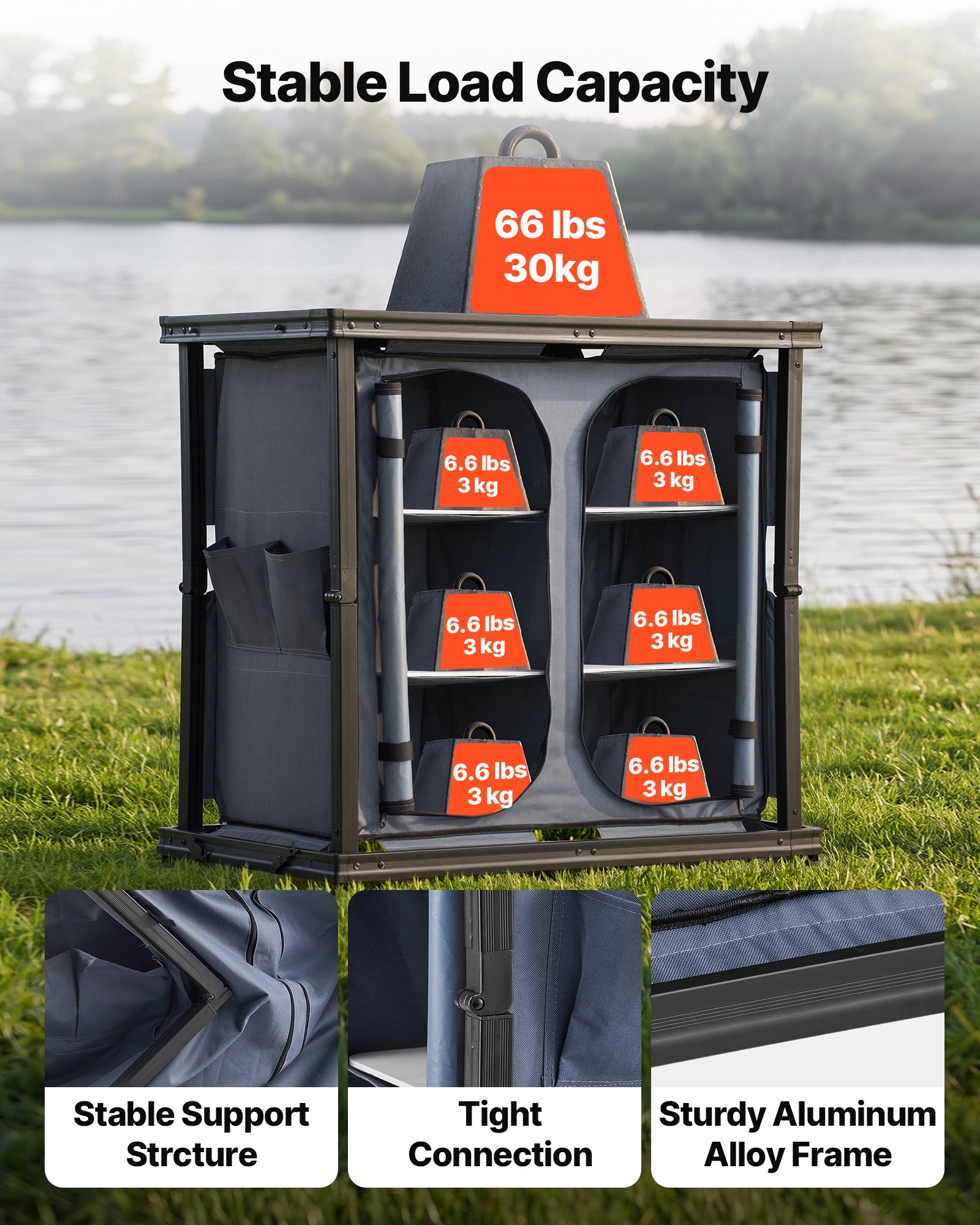 VEVOR Cocina de Camping Plegable 84 x 51 x 80 cm, Mesa de Cocina para Acampar con 6 Estantes y Bolsa de Transporte, Mueble de Camping para Picnic, Barbacoa, Fiesta, Viajes en Autocaravana, Gris