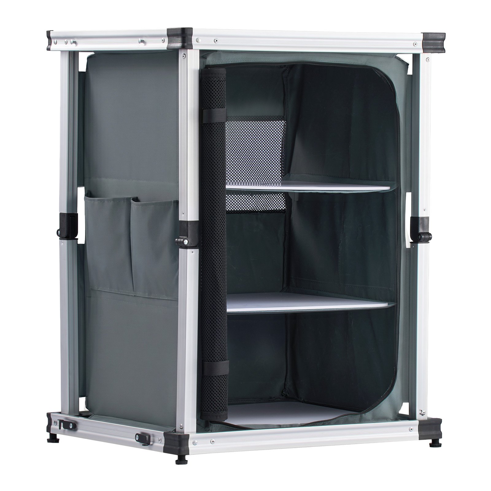 VEVOR Cocina de Camping Plegable 61 x 51 x 80 cm, Mesa de Cocina para Acampar con 3 Estantes y Bolsa de Transporte, Mueble de Camping para Picnic, Barbacoa, Fiesta, Viajes en Autocaravana, Gris