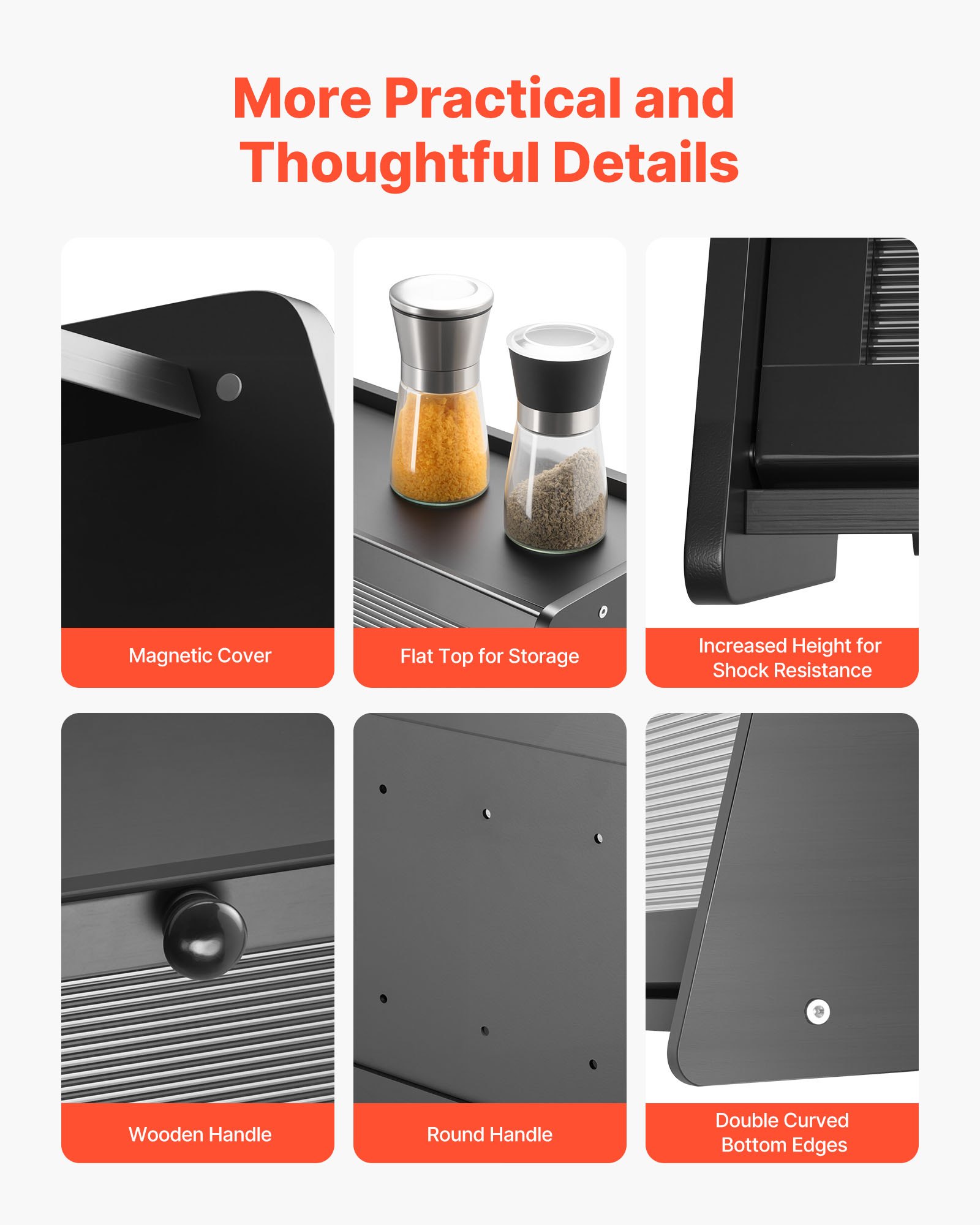 VEVOR Panera de Bambú para Encimera de Cocina, Organizador de Pan de Madera Rústica para Pan Casero, con Panel de Puerta Acrílico Ondulado, Color Negro, Forma de Trapezoide, 420 x 250 x 260 mm