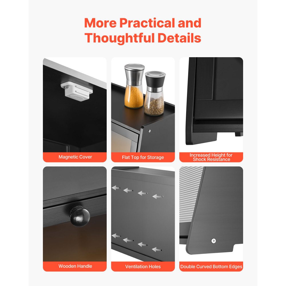 VEVOR Panera de Doble Capa para Encimera de Cocina, Contenedor de Pan de Bambú de Gran Capacidad, con Panel de Puerta Acrílico Ondulado, Color Negro, Forma Trapezoide, 400 x 250 x 335 mm, Negro